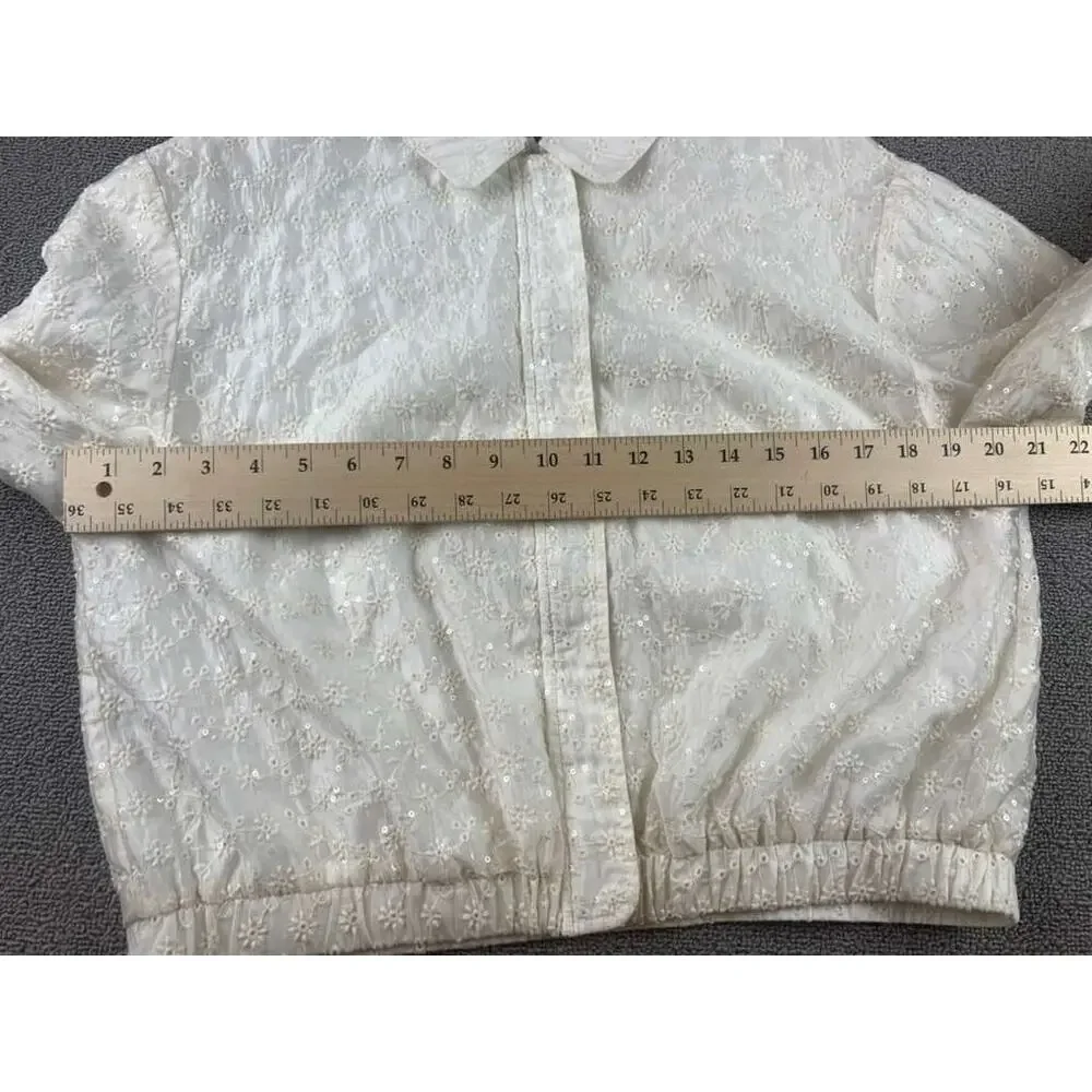 Zara Embroidered Jacket Kids13-14 Cream Floral Eyelet Bomber Elastic‎ Hem